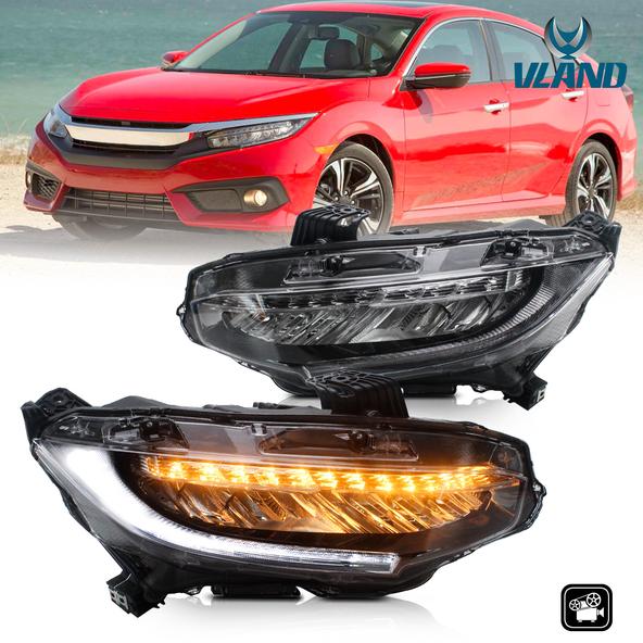 VLAND Full LED Headlights for Honda Civic 2016-2021 w/Sequential indicators