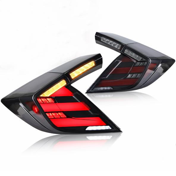 VLAND Full LED Tail Lights Smoked for Honda Civic Hatchback and Type R 2017-UP (Dynamic Welcome Lighting w/ Sequential Turn Signals)