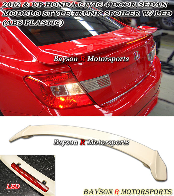 MOD STYLE SPOILER W/ LED 3RD BRAKE LIGHT FOR 2012-2015 HONDA CIVIC 4DR